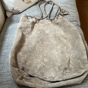 Vintage Prada Suede Drawstring Bucket Bag Tote Taupe
